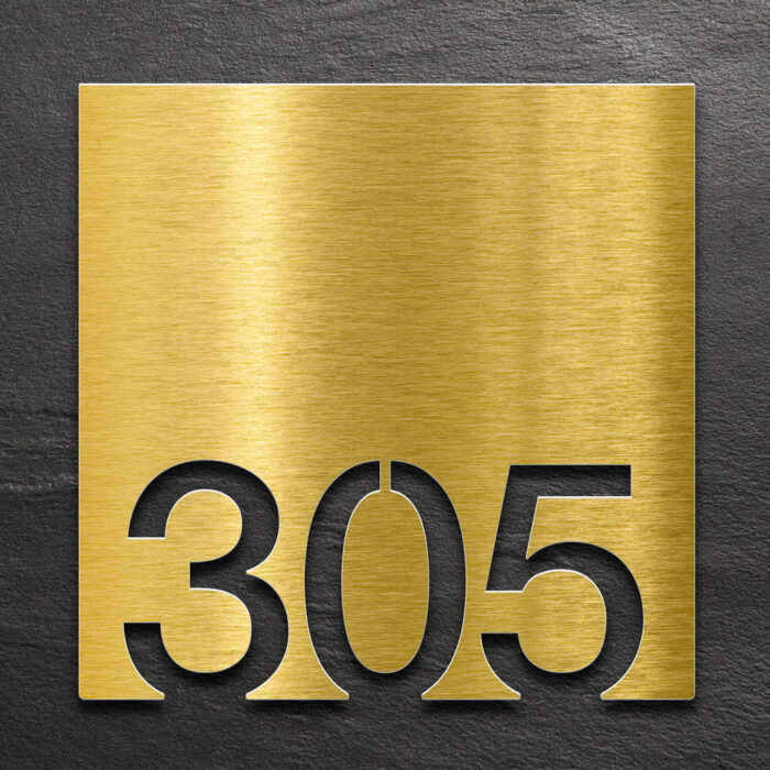 Messing Zimmernummer - selbstklebende Raumnummer für Hotel oder Praxis von INOXSIGN