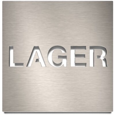 Edelstahl Hinweisschild "Lager" / H.63.E