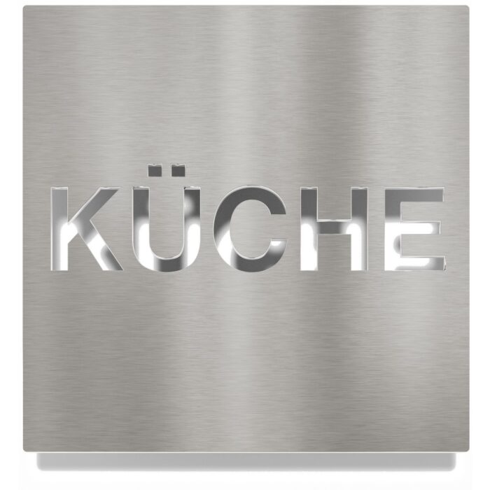 Edelstahl Hinweisschild "Küche" / H.64.E 1