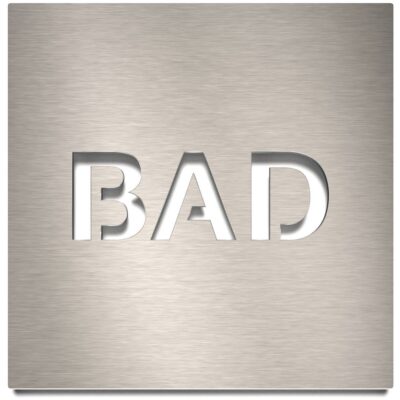 Edelstahl Hinweisschild "Bad" / H.65.E