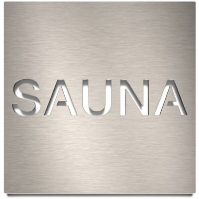 Edelstahl Hinweisschild "SAUNA" / H.67.E