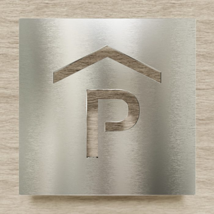 Edelstahl Piktogramm "Parkhaus" / H.46.E 2