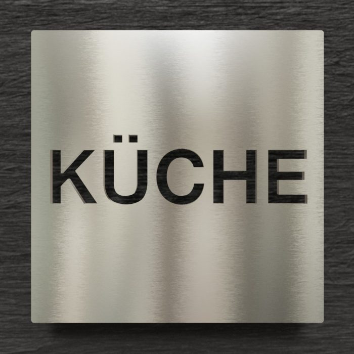 Edelstahl Hinweisschild "Küche" / H.64.E 1