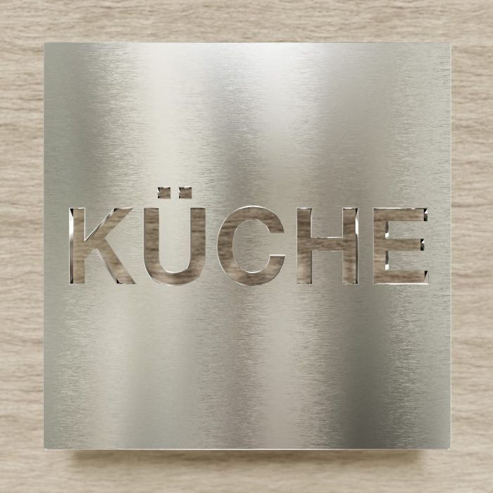 Edelstahl Hinweisschild "Küche" / H.64.E 2