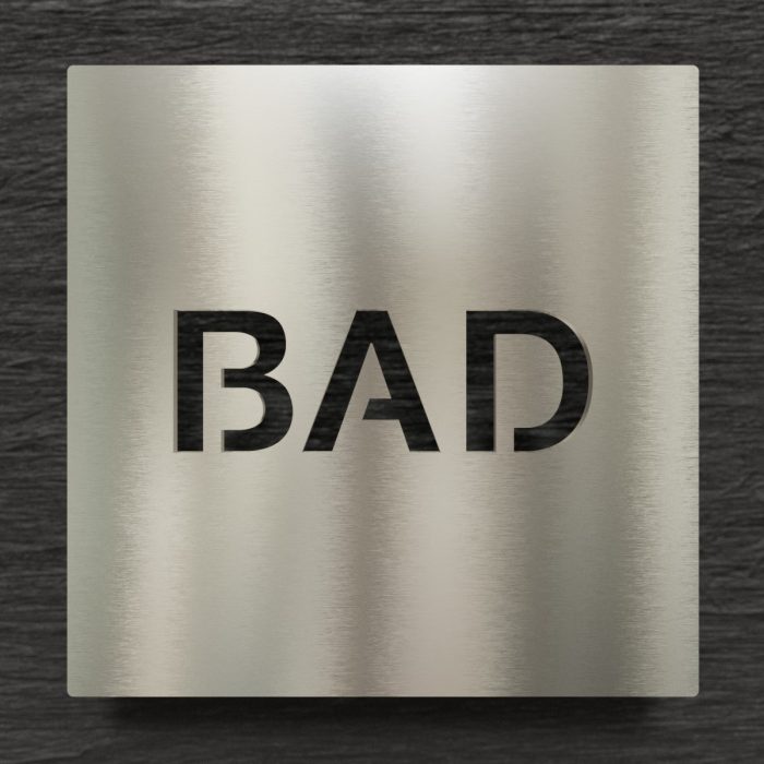 Edelstahl Hinweisschild "Bad" / H.65.E 1