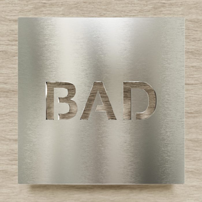 Edelstahl Hinweisschild "Bad" / H.65.E 2