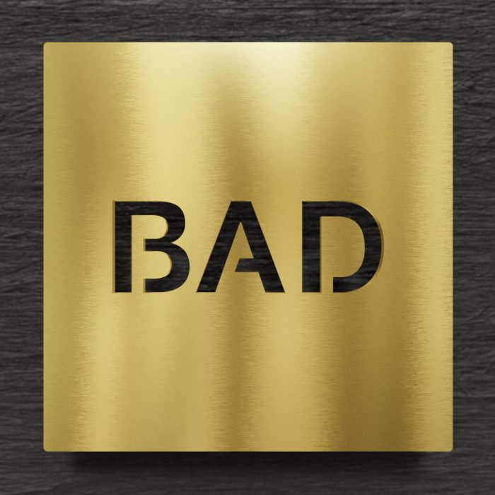 Messing Hinweisschild "Bad" / H.65.M 1