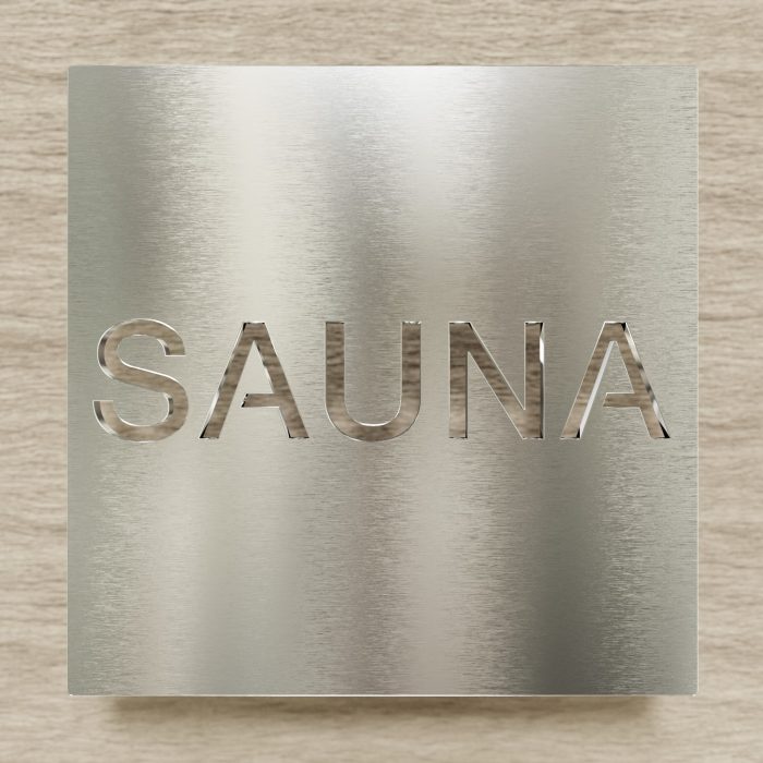 Edelstahl Hinweisschild "SAUNA" / H.67.E 2