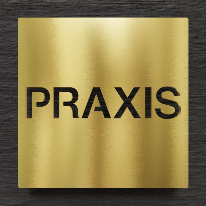 Messing Hinweisschild "PRAXIS" / H.69.M 1