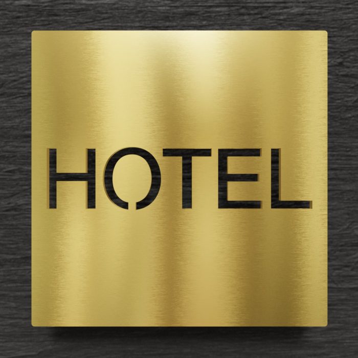 Messing Hinweisschild "HOTEL" / H.77.M 1