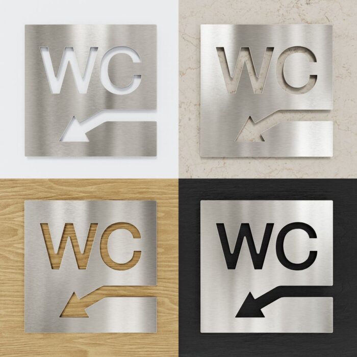 Edelstahl WC-Schild "links unten" / W.05.E 2
