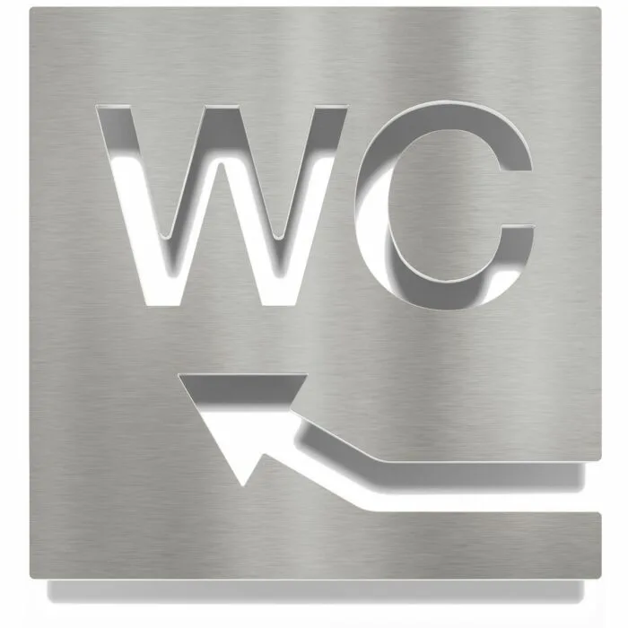 Edelstahl WC-Schild "links oben" / W.07.E