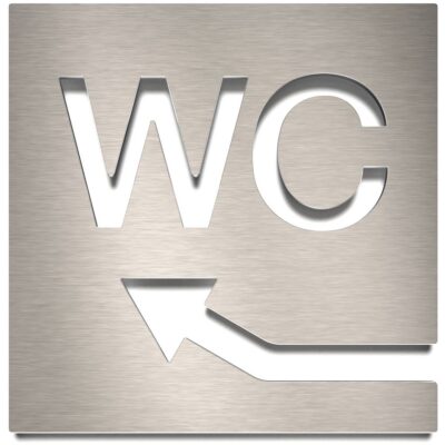 Edelstahl WC-Schild "links oben" / W.07.E