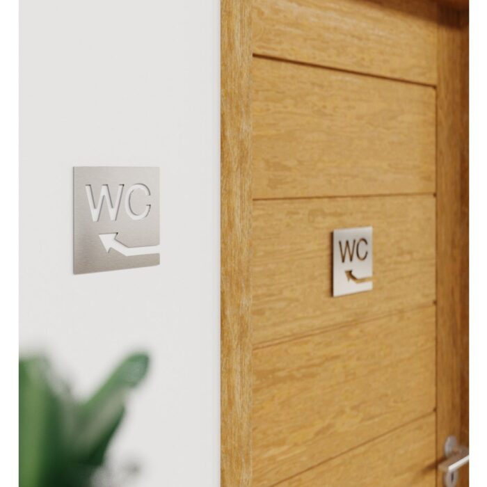 Edelstahl WC-Schild "links oben" / W.07.E 3
