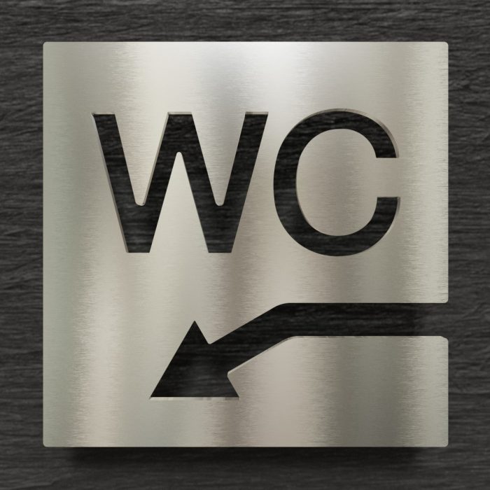 Edelstahl WC-Schild "links unten" / W.05.E 1