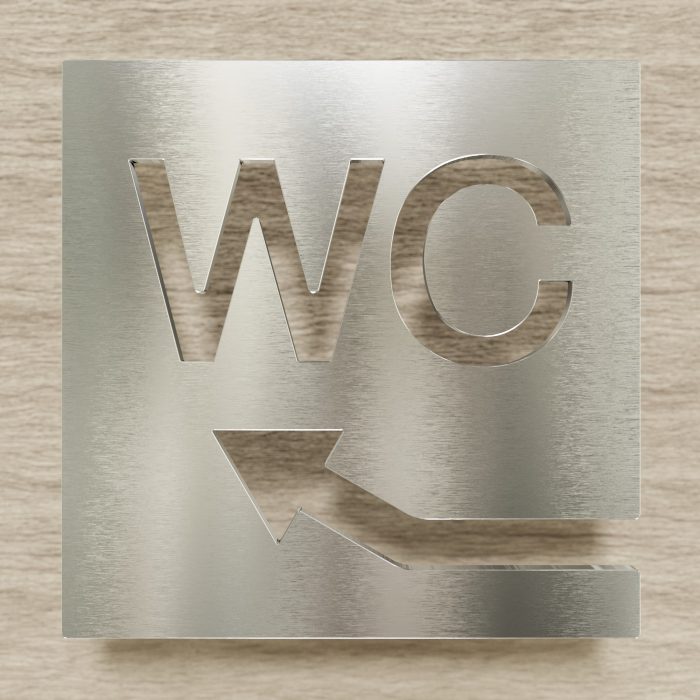 Edelstahl WC-Schild "links oben" / W.07.E 2