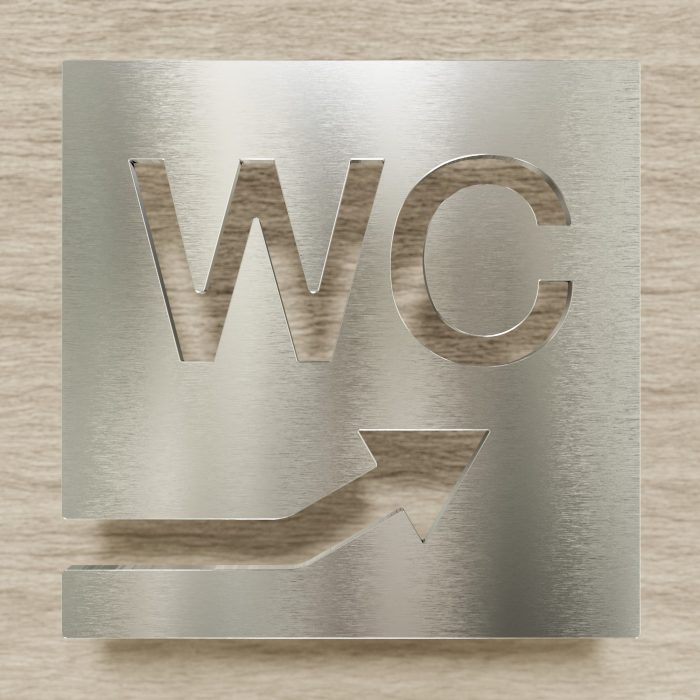 Edelstahl WC-Schild "links oben" / W.07.E 2